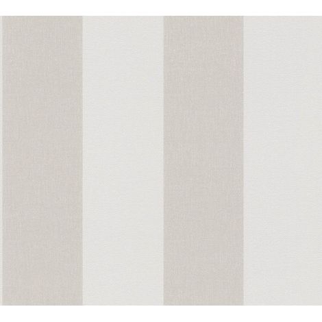 Stripes wallpaper wall Profhome 948342 hot embossed non-woven wallpaper slightly textured with stripes matt cream beige papyrus white 5.33 m2 (57 ft2)