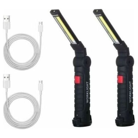 2 X Lampe De Travail Cob Baladeuse Led Rechargeable Lampe Atelier Cob Torche Lampe De Poche Lampe De Travail Baladeuse Led Avec Base Magntique Lampe D\\'Inspection Pour Randonne, Camping (1/5)
