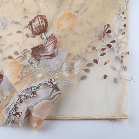 Rideaux en tulle imprimé tulipes 100 x 200 cm, voilage transparent, décoration de fenêtre de balcon, orange (1/5)