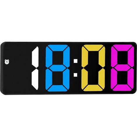 Réveil électronique LED, double usage (piles et secteur), boîtier rectangulaire en plastique noir, cadran noir, éclairage coloré - modèle e (1/5)