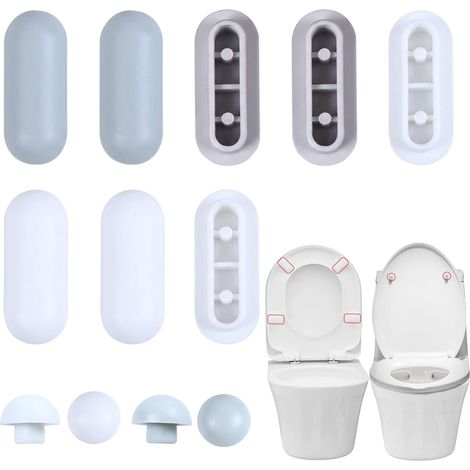 Lot de 12 Tampons Abattant WC, Amortisseur de Siège de Toilette Universel pour Lunette et Couvercle, Butées de Protection Anti-Bruit, 8 Tampons de Siège + 4 de Couvercle, Gris et Blanc (1/5)