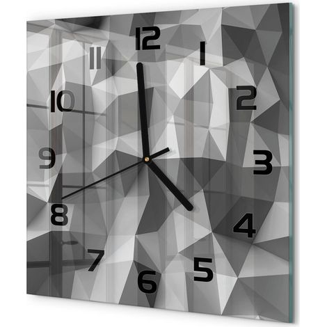 Horloge Murale Carrée Déco Cuisine Verre Trempé Silencieuse Design Moderne Triangles d'abstraction 30x30 cm (1/5)