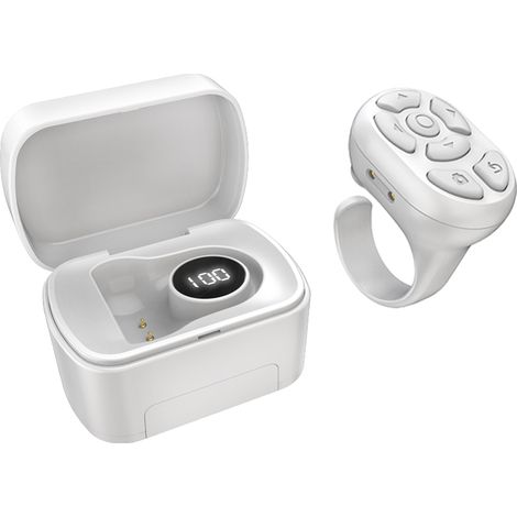 2-in-1 Multifunktionsfernbedienung für Smartphones (Bluetooth), Fingerring, Bluetooth-Fernbedienung/Controller, Umblätterfunktion, kompatibel mit iPhone, iPad und Android-Smartphones, Weiß