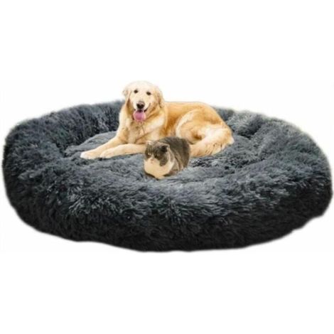 Rundes, weiches Katzen- und Hundebett, extragroß, waschbar, mit Kissen, Deluxe-Haustierkorb, 100 x 100 cm, Grau (1/4)