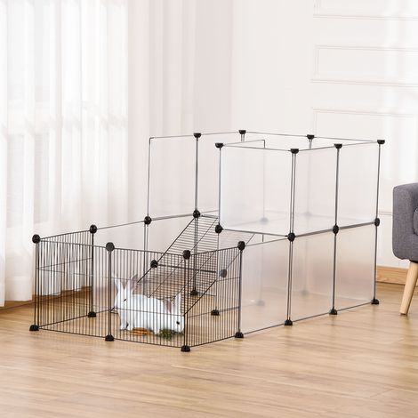 Recinto modulare per piccoli animali PawHut DIY Design, ideale per porcellini d'India, conigli, cincillà e altri piccoli animali domestici, con 27 pannelli, colore nero.