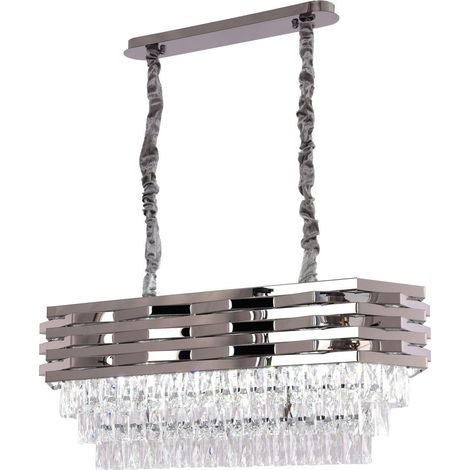 Lustre Suspension Rectangulaire en Cristal et Chrome pour Table à Manger 80 x 30 cm 8 x E14 - PANGIVO