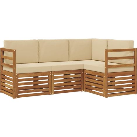 Set divani 4 pz Salotto da Giardino Naturale e Beige Legno di Acacia Massello (1/5)