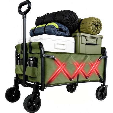 Chariot Pliable avec Roues Tout Terrain, Capacité de Charge 100 kg, Chariot de Transport Multifonction pour Plage, Jardin, Camping, Pêche et Barbecue (Vert, Charge 100 kg, Volume 120 L) (1/5)