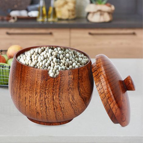 Bocal à Épices en Bois de Jujubier Verni - Couvercle Flip-Top Anti-Poussière, Design Japonais pour Cuisine (1/5)