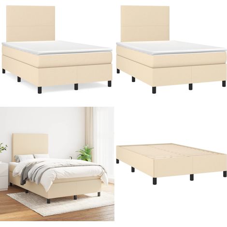 Sommier à lattes de lit avec matelas crème 120x190 cm tissu - Lit Double - Lit Tapissier - Literie - Chambre À Coucher - Matelas À Ressorts Ensachés - Home & Living (1/5)