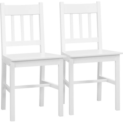 Lot de 2 Chaises de Salle à Manger en Bois de Pin Massif Chaises de Cuisine avec Dossier Ajouré Blanc 41x46,5x85,5cm (1/5)