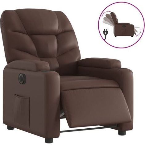 Chaise électrique inclinable en similicuir brun – Fauteuil relax réclinable avec repose-pieds, siège ergonomique pour salon ou bureau (1/5)