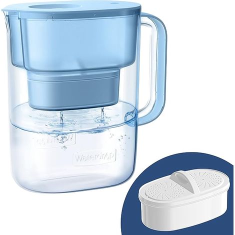 Waterdrop Lucid Carafe Filtrante d'eau avec 1×90 Jours Filtre, 3.5L, Réduit le Fluorure, le Chlore et Plus, NSF Certifiée, sans BPA, Bleu (Filtre Remplaçable: WD-PF-01A Plus) (1/5)