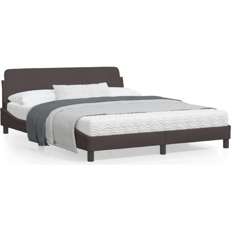Cadre de lit avec tête de lit Marron foncé 160x200 Tissu (1/5)