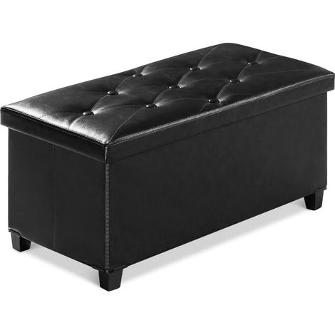 Banc de Rangement, Coffre de Rangement, Pouf Pliable, Montage Facile, pour Salon, Chambre, Entrée, Noir, 76 x 38 x 38 cm (1/5)