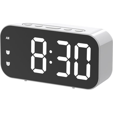 Réveil numérique conçu spécifiquement pour la chambre, fonctionne sur secteur ou sur piles (blanc). (1/5)