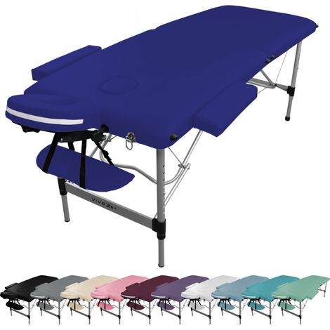 Table de massage pliante 2 zones en aluminium + Accessoires et housse de transport - Bleu Azur - Vivezen