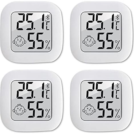 Hygromètre-thermomètre numérique, lot de 4 mini moniteurs de température et d'humidité intérieure pour la maison, le bureau, la chambre de bébé et le dressing. (1/5)