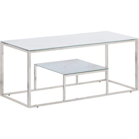vidaXL Table basse argenté acier inoxydable et verre trempé (1/5)