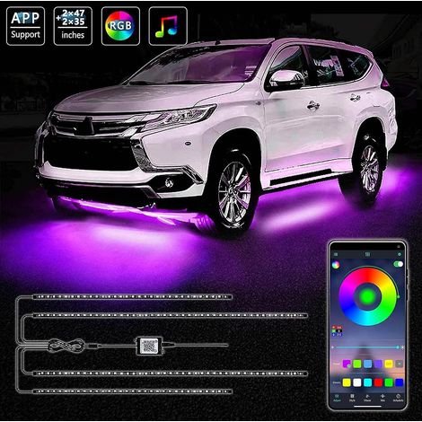 Bandes LED d'éclairage extérieur pour voiture, kit d'éclairage néon multicolore, système d'éclairage sous caisse activé par le son RGB - Bluetooth sans fil (1/5)