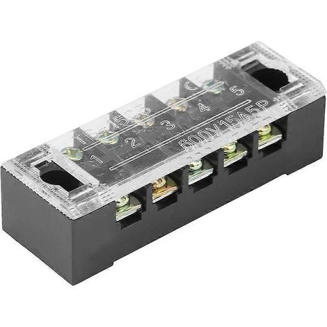 bornier à vis double rangée 5 pôles 600 V 15 A + 10 barrettes de connexion pré-isolées