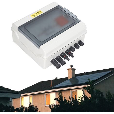 Boîtier de combinaison photovoltaïque solaire DC1000V (2 entrées, 1 sortie), fusible 15A, parafoudre, disjoncteur 32A DC et connecteur solaire, étanche IP65, convient aux systèmes de panneaux solaires (1/5)