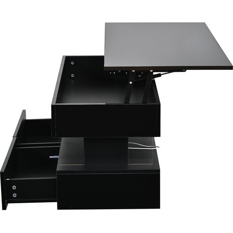 Mesa de centro elevable 100x50x46 cm con LED, 2 cajones y compartimento negro (1/5)