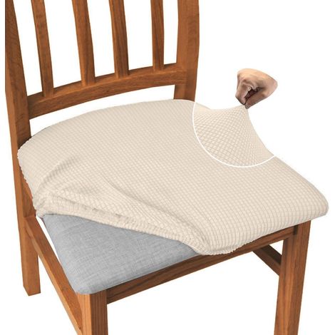 Esszimmerstuhl Sitzbezüge 4er Set Beige, Stretch Jacquard Sitzschoner (1/5)