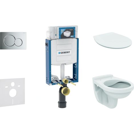 Geberit Kombifix - Set d'installation pré-murale, cuvette Alpha avec abattant, plaque de déclenchement Sigma01, chrome brillant 110.302.00.5 ND2 (1/5)