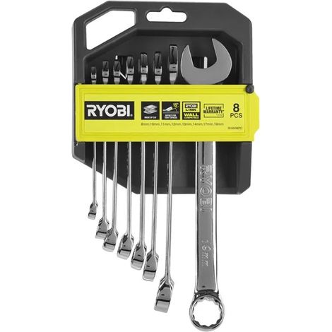 Ryobi RHWR8PC Ringmaulschlüsselsatz 8-teilig 8 10 11 12 13 14 17 19 mm