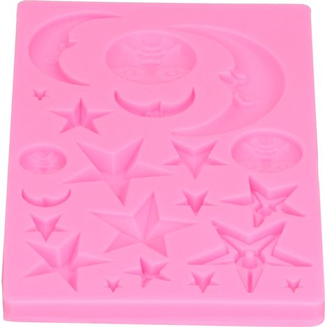 Moule en silicone étoile, lune, visage, moule à décoration pour fondant, chocolat, gâteau, pâte à sucre, rose (1/5)