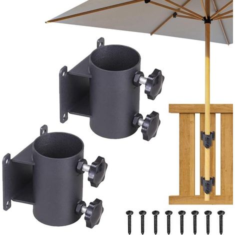 Set di supporto per ombrellone con morsetto, stabilizzatore per uso esterno, morsetto metallico regolabile, diametro 33-51 mm, nero. (1/5)