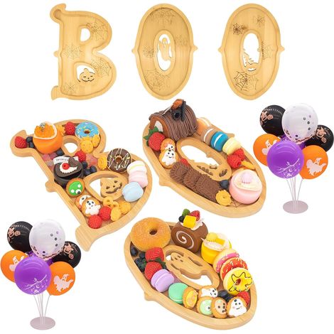 Ensemble de 3 planches de présentation en bois pour Halloween – Lettres « Boo » – Décoration de table et plateau de service pour fête d'Halloween (1/5)