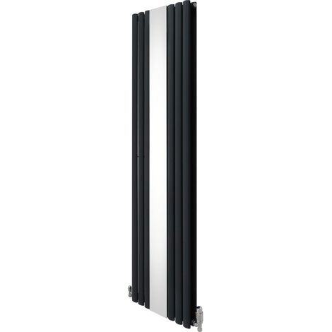 Radiatore a Pannello Ovale Con Specchio 1800mm x 500mm e Valvole Cromate TRV Designer a Doppia Colonna Verticale Grigio Antracite Acciaio al Carbonio Pulizia Spazzola Kit di Fissaggio e Staffe (1/5)