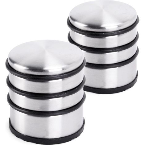 Fermaporta in 2 pezzi in acciaio inox spazzolato opaco, diametro 7 cm, altezza 8 cm Fermaporta robusto, 1 kg, adatto anche per porte pesanti 3 anelli in gomma di alta qualità per la protezione (1/5)