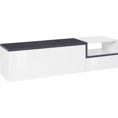 Dmora Mobile da soggiorno Porta TV, Made in Italy, Supporto per TV a 2 ante, Porta TV da salotto, cm 160x40h46, colore Bianco lucido e Ardesia, con imballo rinforzato (1/5)