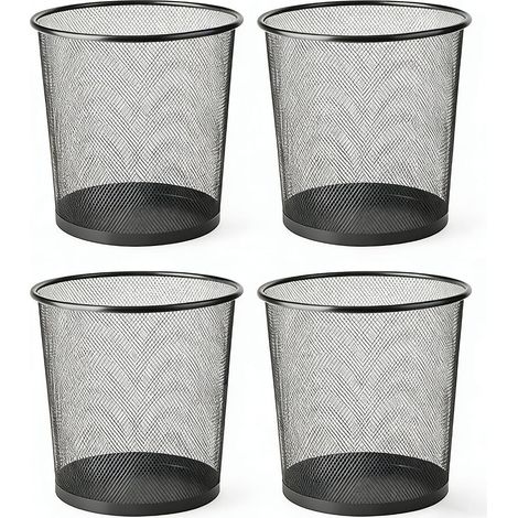 Lot de 4 corbeilles à papier circulaires légères en maille noire pour cuisines, bureaux à domicile, dortoirs, salons et chambres à coucher (1/5)