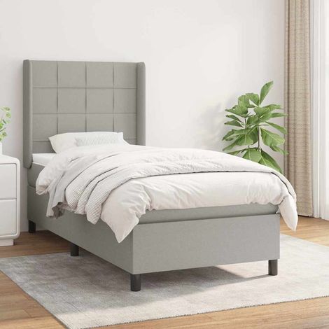 Cama box spring con colchón tela gris claro 90x200 cm (1/5)