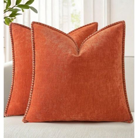 Housses de coussin décoratives douces en chenille, 30 x 50 cm, lot de 2, style champêtre, en velours neutre, avec bordure cousue, (1/4)