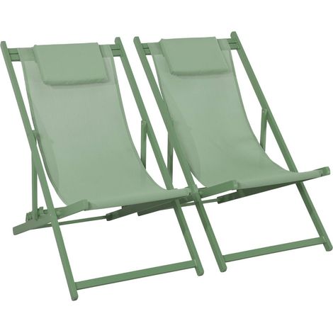 Set of 2 Aluminium multi-position sun loungers Green 99x88.5x58 cm - Gaia