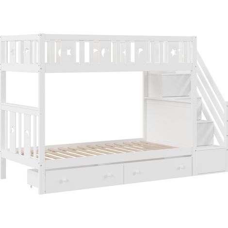 Litera infantil 90 x 200 cm con escalera de almacenamiento, 2 cajones y somier, blanco (1/5)