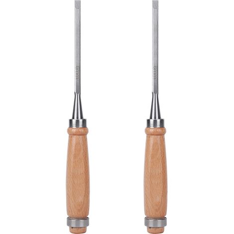 Lot de 2 ciseaux plats à bois, manche en bois durable, accessoire menuiserie, Cr V 6mm (1/5)