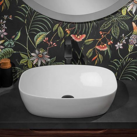 Lavabo da appoggio 50x38 cm in ceramica lucida con angoli tondi (1/5)