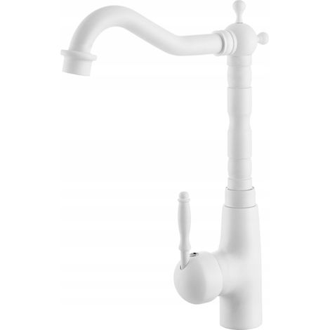 Granitan – Mitigeur de cuisine rétro blanc – Bec pivotant 360° – Tête en céramique – Installation rapide et simple – Finition laiton durable (1/4)