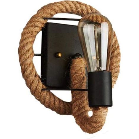 Applique murale vintage-rétro en forme de corde de chanvre style américain - Lampe industrielle en fer - Pour bars, lofts, restaurants, couloirs, balcons (Aucune source de lumière) [Classe énergétique (1/4)