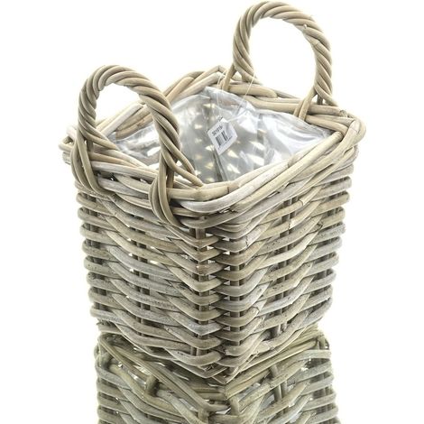 VAN DER LEEDEN Rattan Pflanzkorb mit Griffen & Folienauskleidung 20 x 20 cm (1/3)