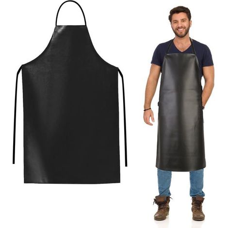 BelleRise - Imperméable Noir Tablier, Tablier de Travail, Tablier en Cuir Artificiel, pour Cuisine, Restaurant, Jardin et Barbecue, Boucher (1/5)