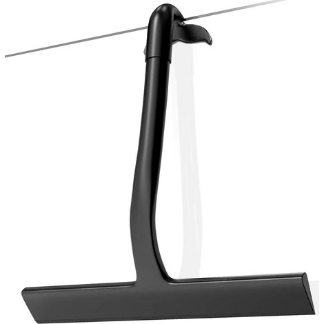 Einteiliger Silikon-Duschabzieher – Abzieher mit integriertem Haken (kein Bohren erforderlich) – Für Glas, Spiegel, Fenster und Fliesen – 23 cm – Schwarz