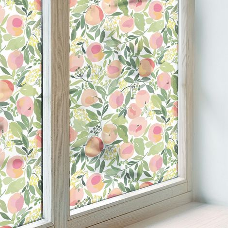 Fensterfolie 50x146 cm Dekorativ Folie für Badezimmer Schlafzimmer Milchglas Selbstklebend Sichtschutz Fenster Dekorfolie Blickdicht PVC Fruchtmuster