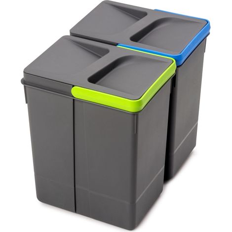 Emuca Lot Recycle Behälter für Küchenschublade, Höhe 266 mm, 2x7 Liter, Kunststoff anthrazitgrau